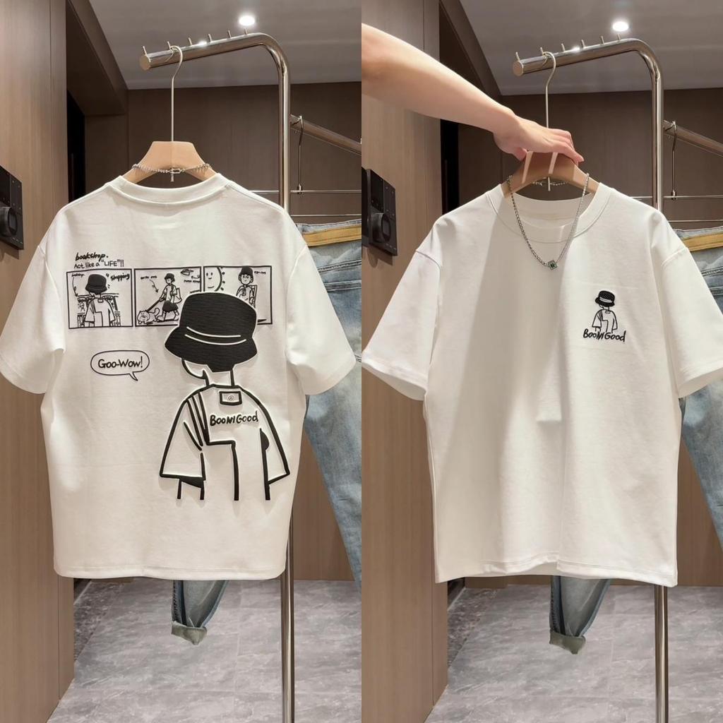 100% Cotton Boys' Fun Anime Short-Sleeved Summer T-Shirt - Loose Fit for Medium and Large Children