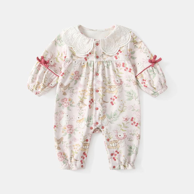 

Autumn Rabbit Print Bowknot Baby Girl Romper Onesie 66 cm розовый