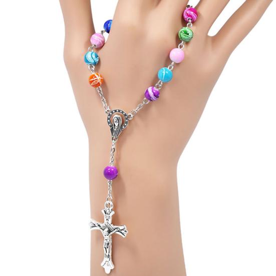 Christianity Goddess Jesus Cross Pendant Colorful Beads Chain Women Bracelet