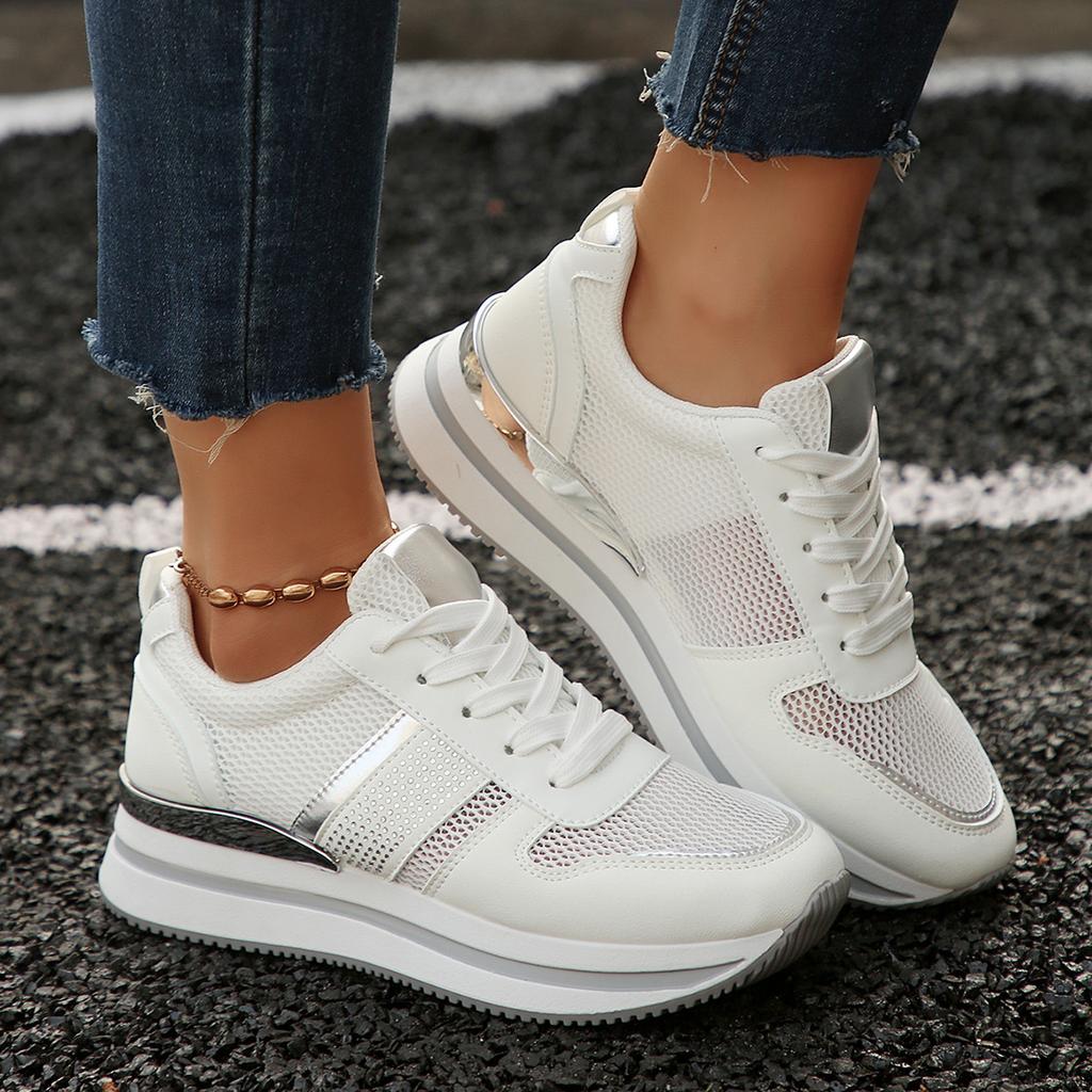 Shoes for Women 2026 Autumn Fashion Women Mesh Breathable Lace Up Comfortable Non-slip Platform Wedges Flats Sneakers Women
