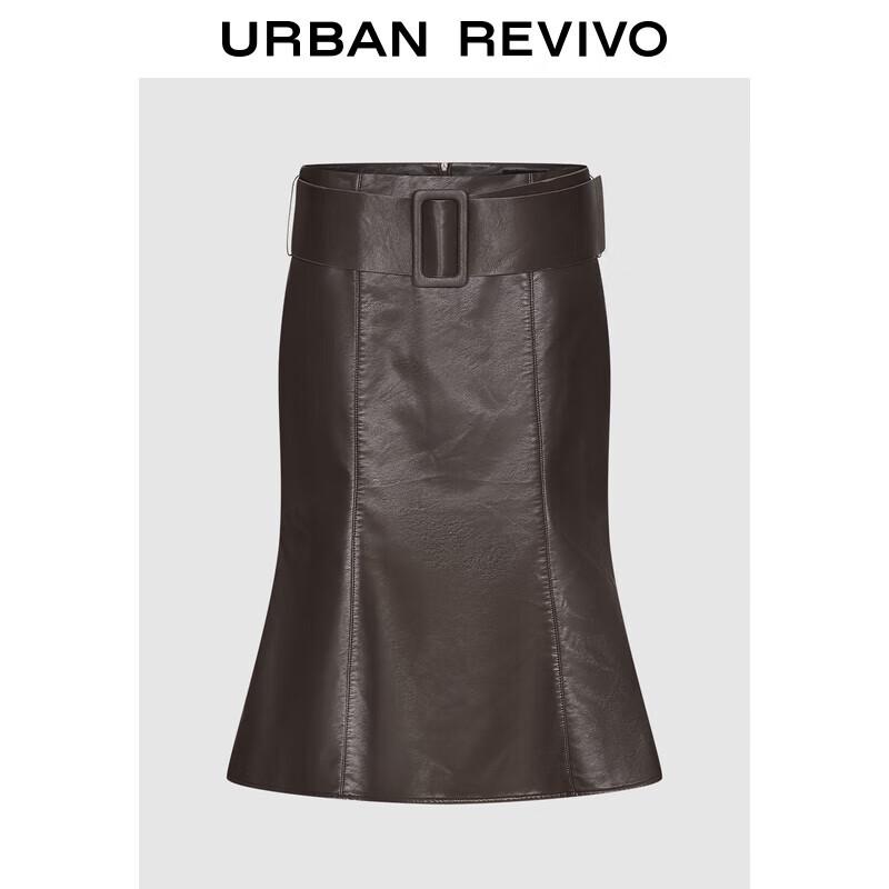 

UR 2025 Winter Women s Shimmering Belted PU Fishtail Skirt M