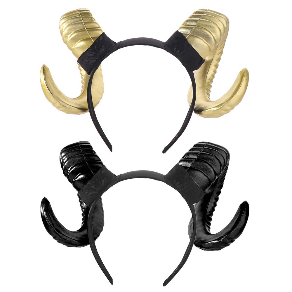 Gothic Black Demon Horn Headwear Realistic Goat Horn Hair Hoop Halloween Devil Headband  Carnival
