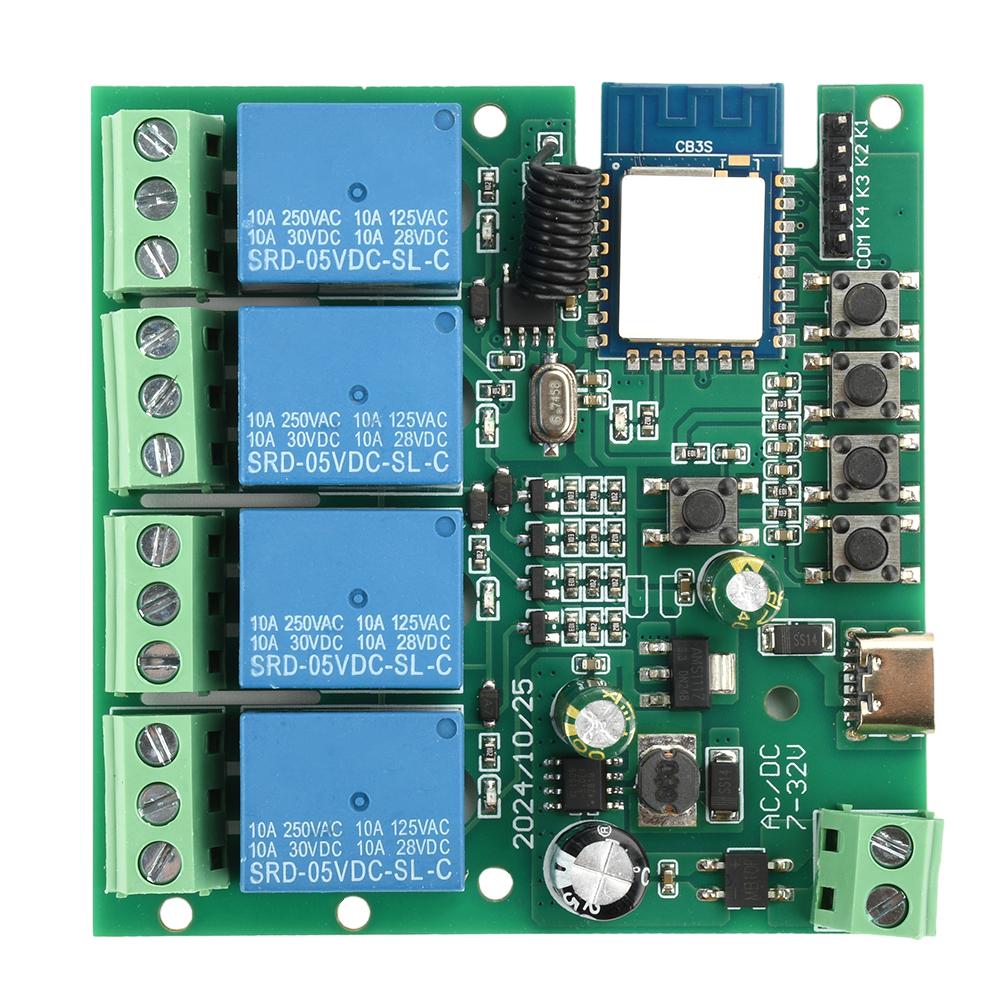 Tuya Smart Relay Switch Module 2.4GHz Wifi Motor DC7-32V RF 433MHZ Remote Control 4 Channels Inching Relay for Alexa Google Home