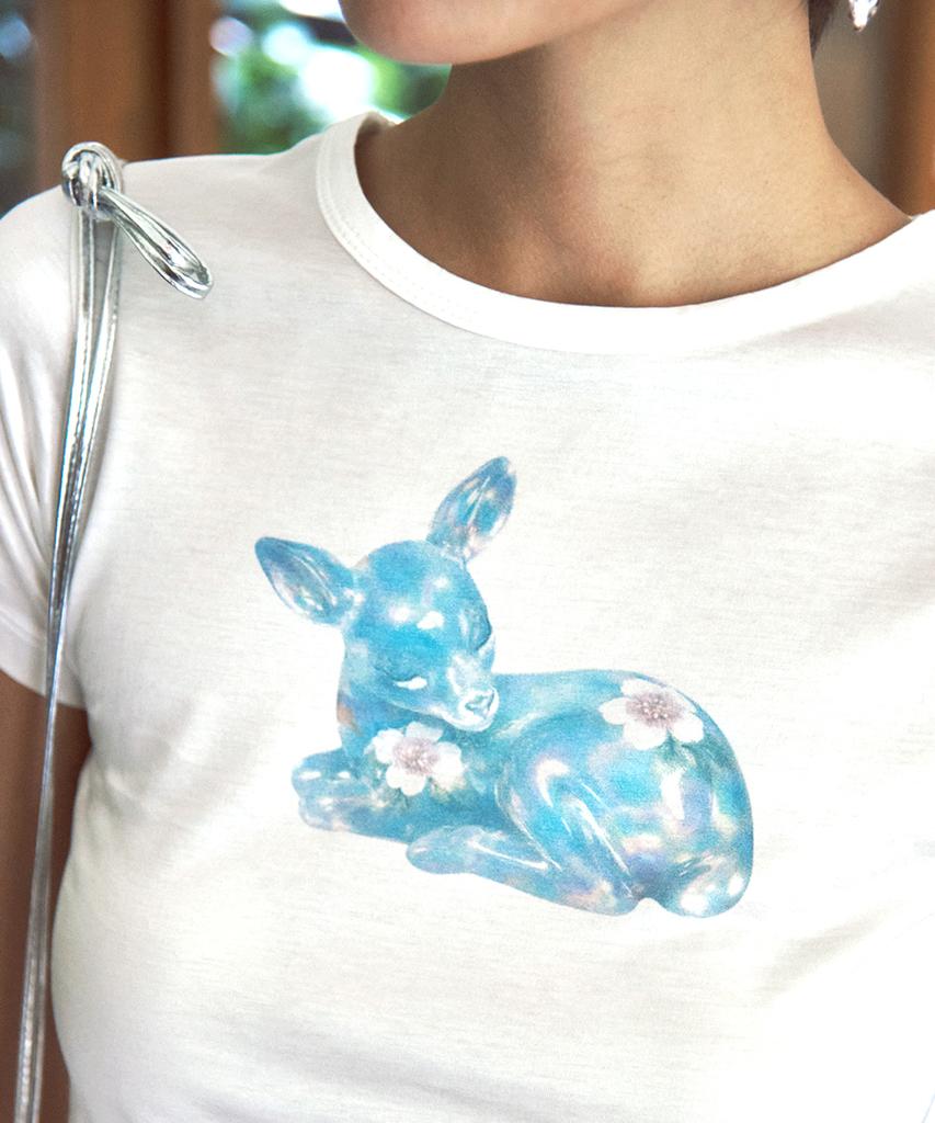 CENTAUR.KR Bambi Half Sleeve Crop T-Shirt_White