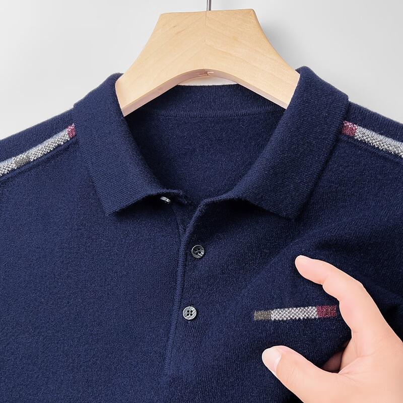 Yiliteng Men's Polo Collar Wool-Cashmere Blend Sweater