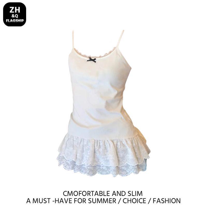 

Women s White Bow Strap Lace Ruffle Tank Top - Slim Fit Summer Layering Piece XL for 115-125 lbs