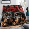 Rottweiler and Roses,pattern Flannel Blanket, High quality Comfortable for All Seasons, Home Decor, Warmth and Comfort, Perfect for Gifts.