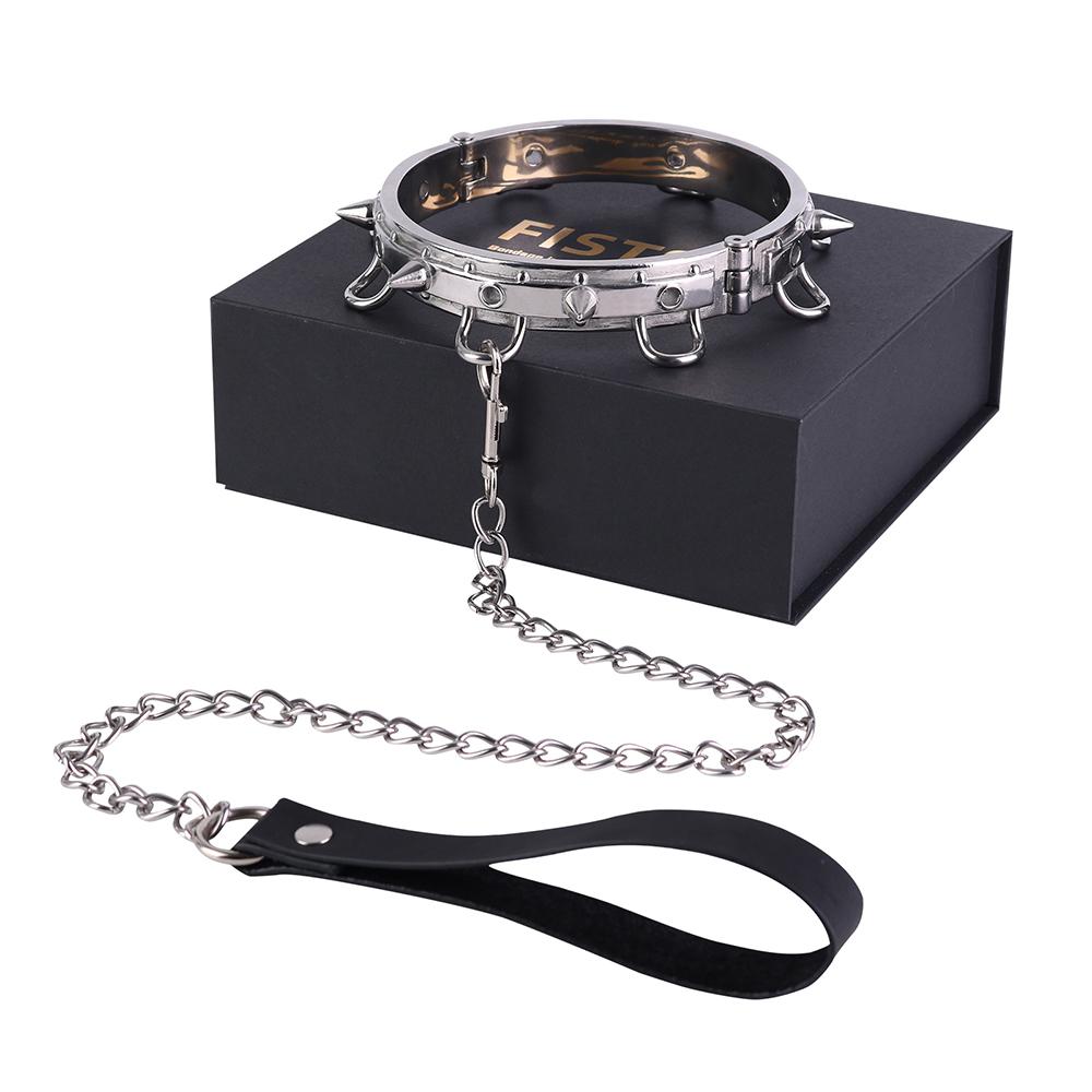 FISTSX High Quality 304 Stainless Steel Collar with Metal Chain Leash BDSM Bondage Kit Metal Collar Restraint Sex Toys