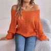 Fashion Off-the-shoulder Pullover Hollow Out Women Sweater Autumn Casual Knitted Tops Long Sleeve Loose Casual Solid Color One-word Collar Sweaters