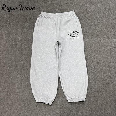 מכנסי טרנינג פליז גרפי וינטג' RogueWave יומיומי קלאסי אפור שחור מכנסיים רחבי רגליים