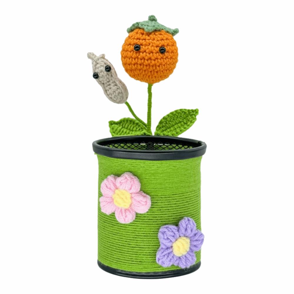 Handmade Crochet Sunflower Pen Holder Cute Desk Pencil Holder Office School Supplies