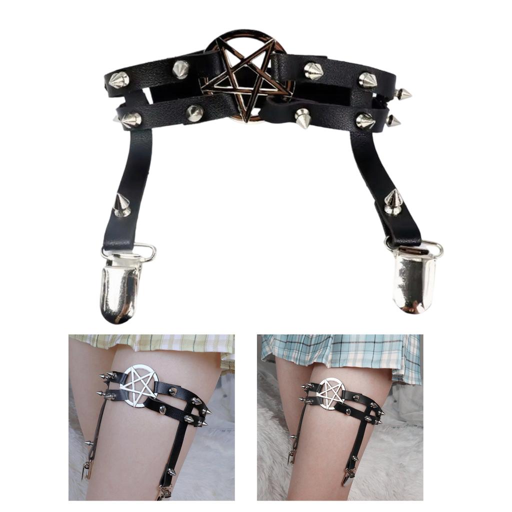 Punk PU Leg Garter Thigh Belt For Women Girl With Metal Rivet Studded And Star Design Cosplay Party Accessories