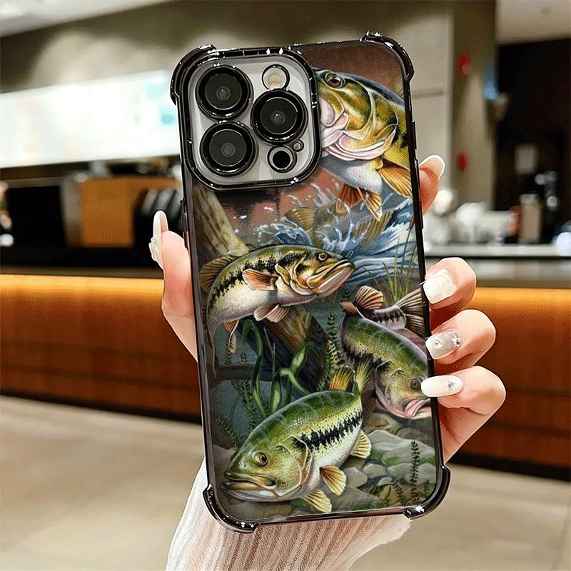 Carp Fish Fishing Rod Plating Phone Case For Iphone 16 17 Pro Max Air 16E 14 15 Plus 12 13 Mini Anti-Fall Airabag Cover