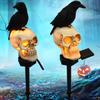 Solar Lights Outdoor 1 Set Crow on Skull Solar Halloween Lights with Stake Waterproof LED Light Decorations for Outdoor Decor