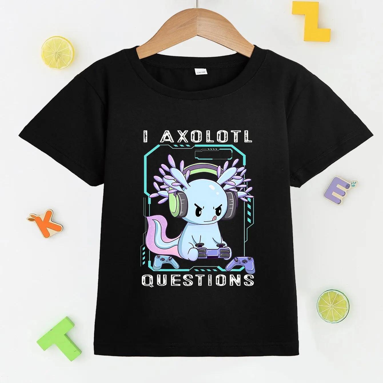 

Cute Axolotl Print T Shirt, Tees for Kids Boys, Casual Short Sleeve T-shirtFor Summer Spring Fall, Tops As Gifts S