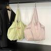 Spring and summer cute plaid shoulder bag, new letter cloth bag, large-capacity student class tote bag