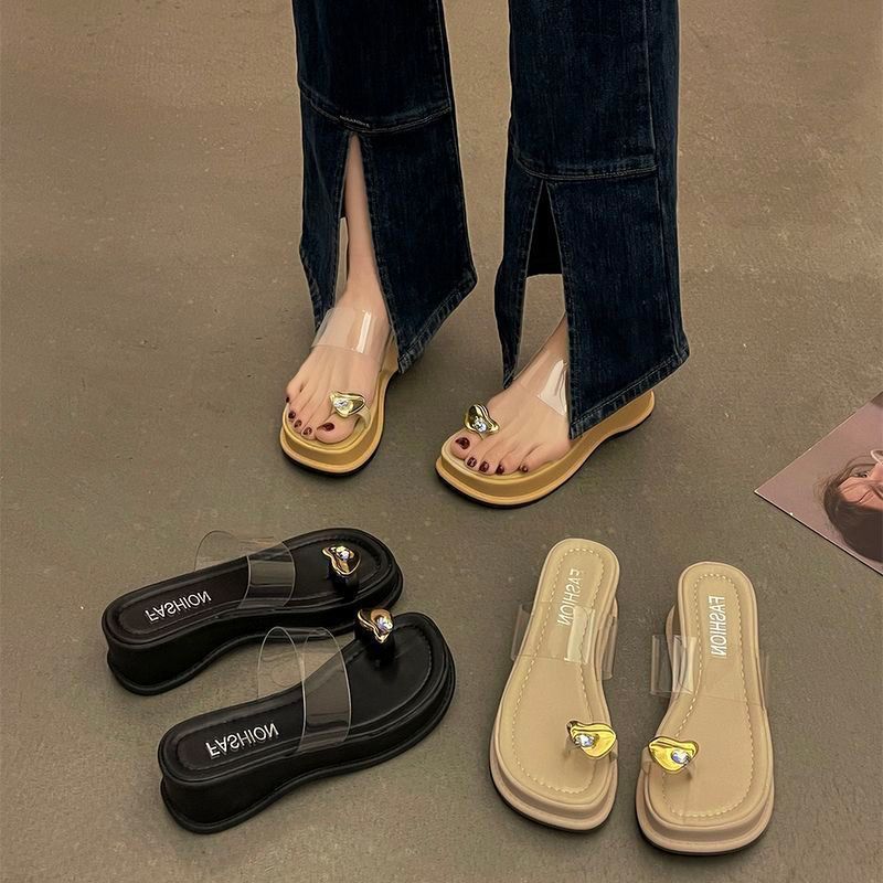 Muffin thick bottom slope slippers women's spring and summer wear 2025 new Internet celebrity transparent one-word with toe fashion sandals