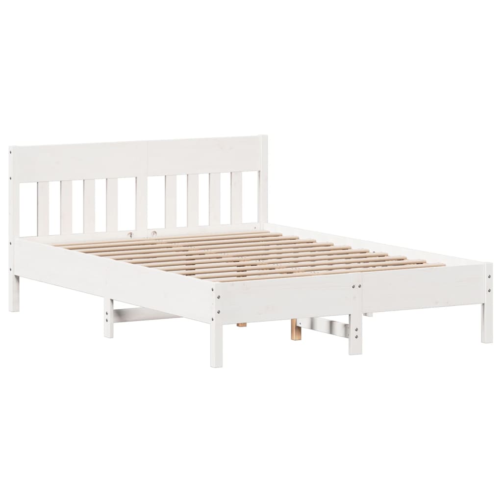 Vidaxl Bed Frame Without Mattress, White, 135X190 Cm, Solid Pine Wood