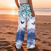 Women Summer Boho Palazzo Pants High Waist Wide Leg Printing Casual Trousers With Pockets