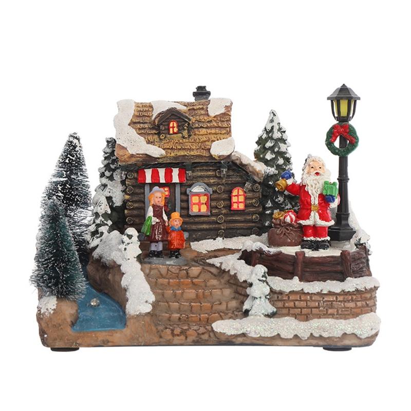 Christmas Snow House Figurine with Led Light Glowing Music Rotation for Home Bedroom Children Room Decoration