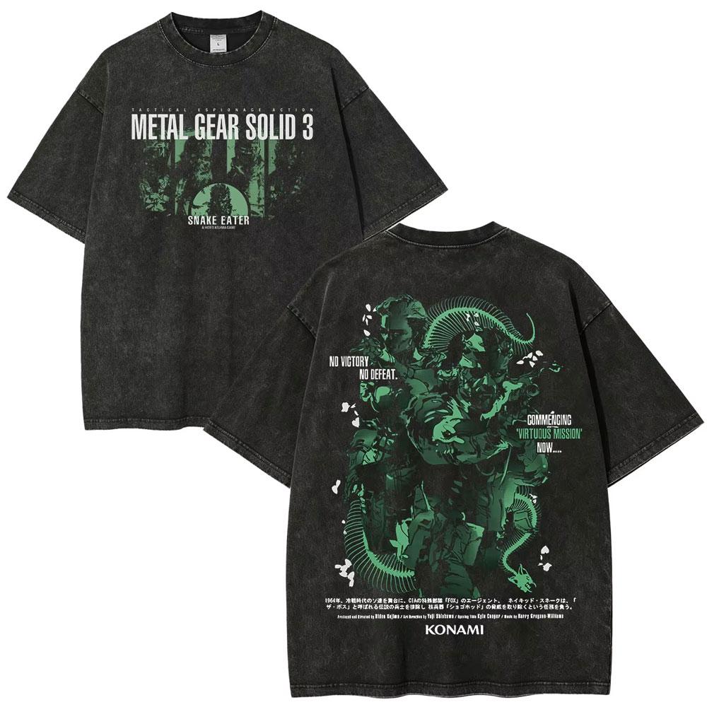 Hot Game Metal Gear Solid 3 Snake Eater Vintage Washed T Shirt Unisexs Loose Player Fans Fashion Short Sleeve Tshirts Streetwear