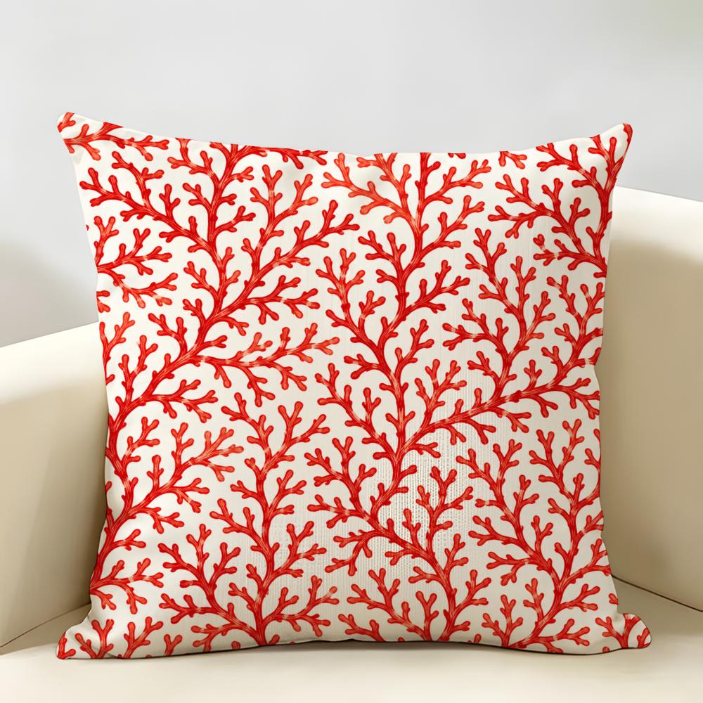 Beach Red Coral Reefs Starfish Cushion Cover Durable Hypoallergenic Organic Linen Short Pillow Cover Washable