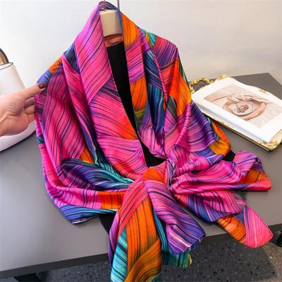 Contrast Color Dynamic Line Printing Simulation Silk Brocade Fashion Sunscreen Silk Scarf Long Scarf Shawl Versatile Headscarf Scarf