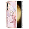 For Samsung Galaxy S24 Case with Ring Kickstand Marble Pattern Electroplating TPU Back Cover