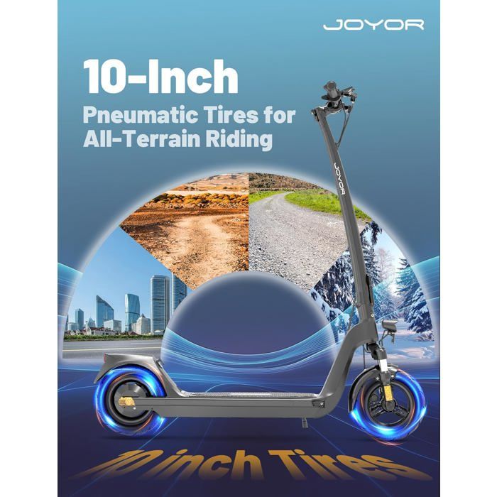 JOYOR C10E - Trottinette électrique Pliable - ABE - Moteur 500W - Batterie 48V 10.4AH -Max 20km/h - Pneus de 10 Pouces - Noir