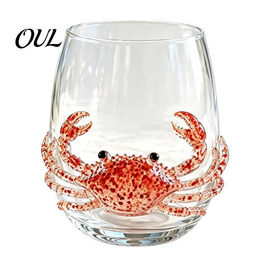 Octopus Wine Glass Tumbler, 350ml Stemless Glass, Whale Dolphin Turtle Decorative Bar Accessories Sea Creature Drinking Cup, Handcrafted Glassware for