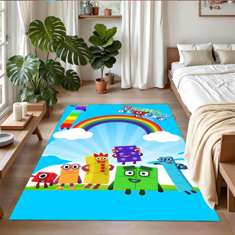 Anti‑Slip Crystal Velvet Floor Rug, Numberblocks Design Carpet for Indoor Living Bedroom Home Decoration