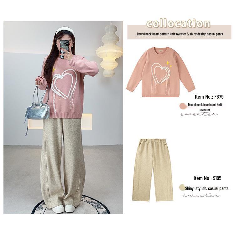 Shuangtian Winter Plus Size Women's Heart Pattern Knit Sweater