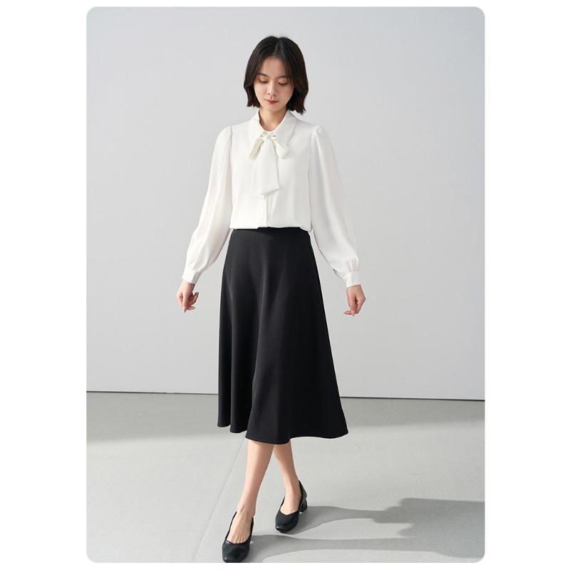 Spring and Autumn White Long Sleeve Chiffon Bow Shirt Women's Professional Formal Inner Top