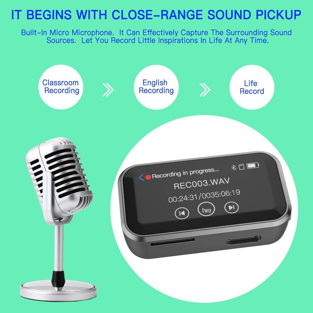 Bluetooth Mini MP3 Player, E-book and Voice Recorder with Speaker & FM Radio