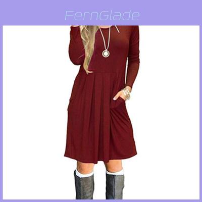 Women's Casual Swing T Shirt Dress Long Sleeve Pocket Loose Tunic For Effortless Style