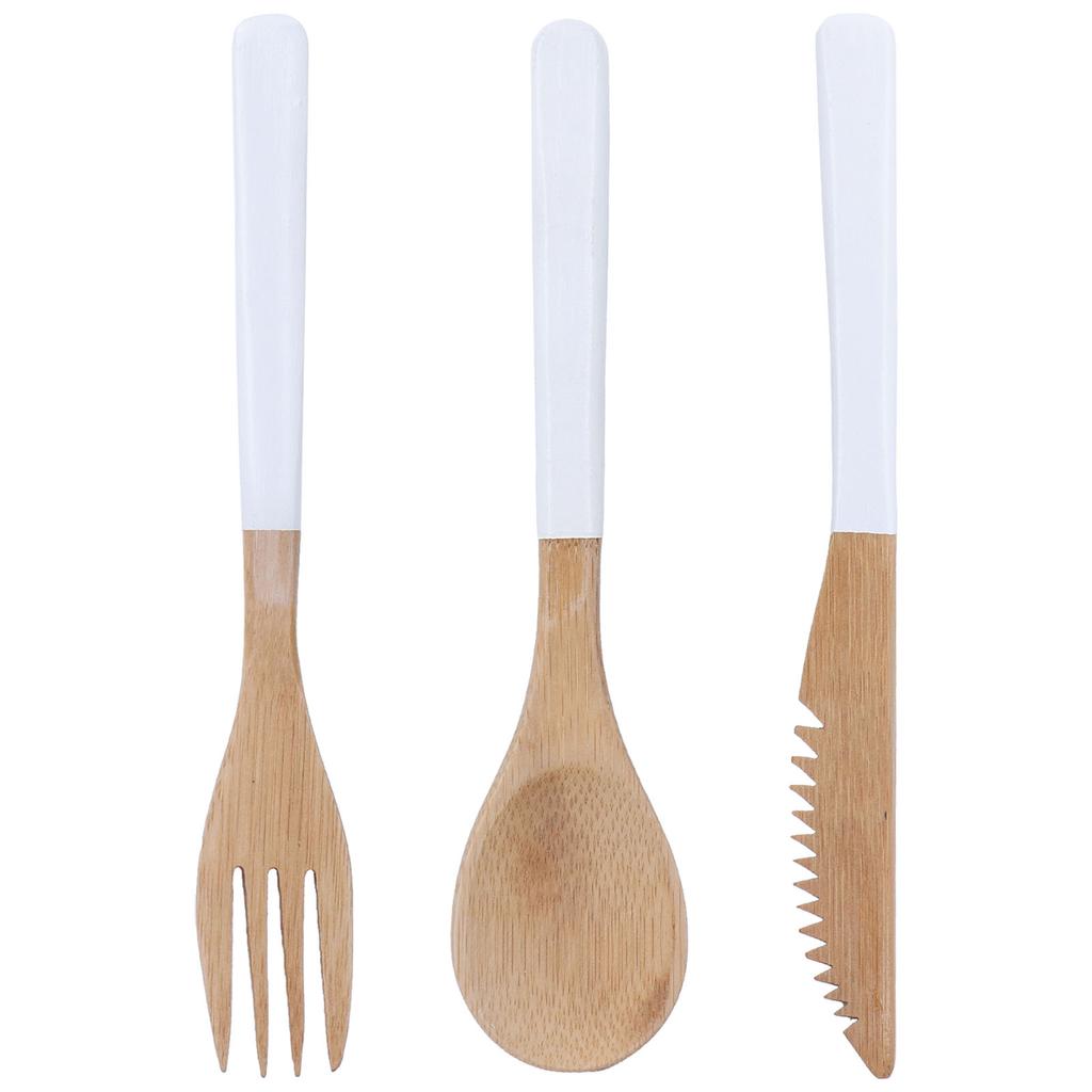 3Pcs Japanese Wooden Cutlery Set Safe BPA Free Wooden Cutlery Spoons Forks Knives for Kitchen