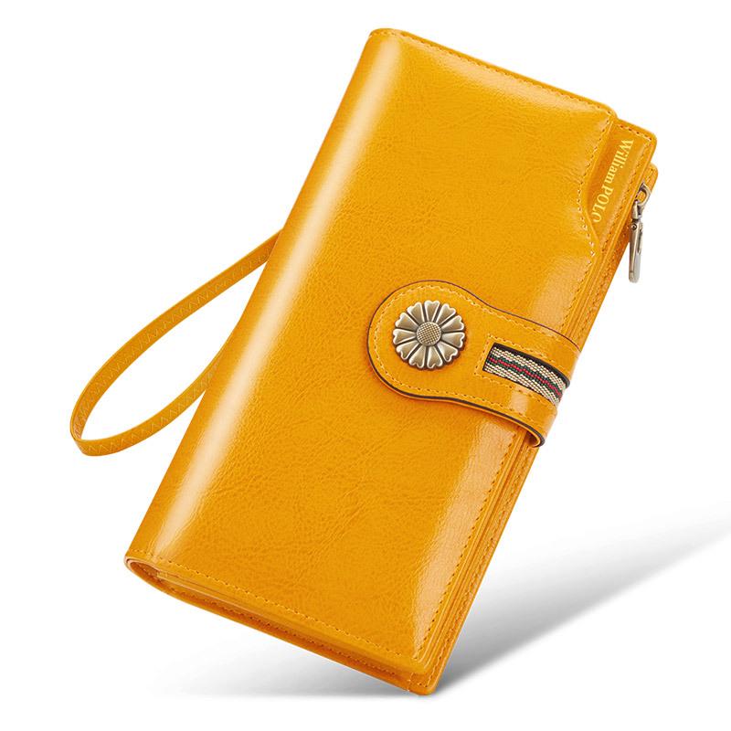 Emperor Paul Women s RFID-Blocking Vintage Genuine Leather Long Wallet жёлтый