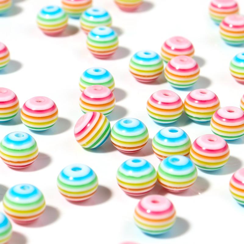 50pcs/Lot Resin Rainbow Beads Stripe Flat Round Loose Spacer Bead for DIY Bracelet Necklace Handmade Jewelry Accessories