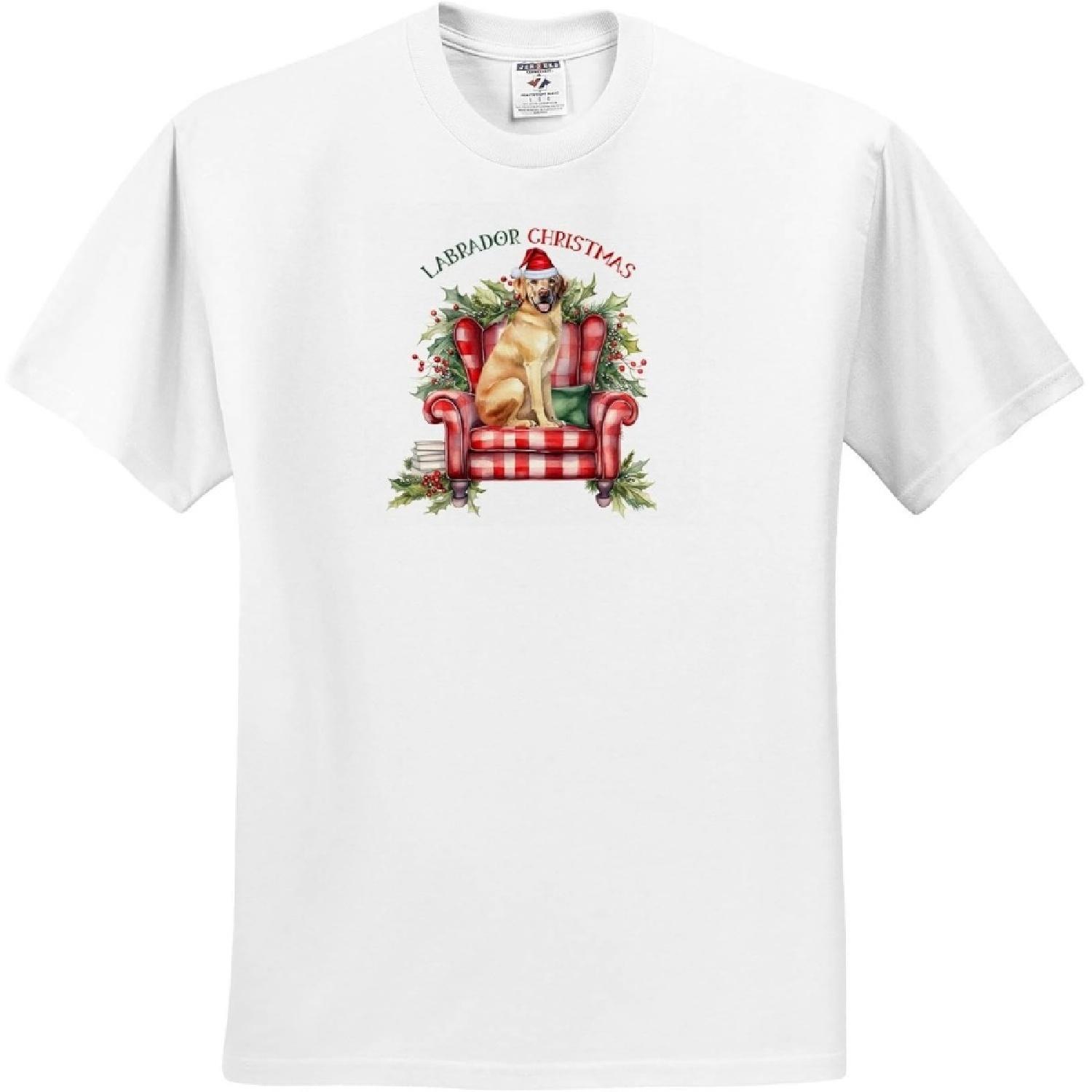 3dRose, A Yellow Labrador Retriever Dog Ready for The Christmas Holiday Season, T-Shirt XXXXXL белый
