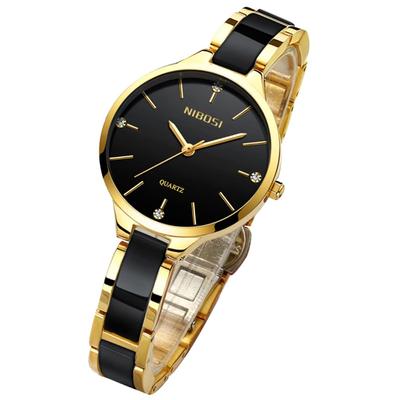 Armbanduhr Keramik Schwarz Schlichte Armbanduhr Damen Wasserdicht Analog Quarz Marke Stilvoll Casual Business Edelstahl Uhr Luxus Geschenk für Sie NIBOSI