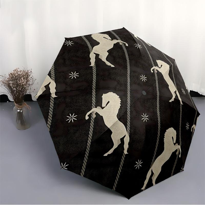 1pc Horse Pattern Fashionable Automatic Opening/Closing Folding Umbrella with 8 Bones, Windproof Portable, Daily Use020