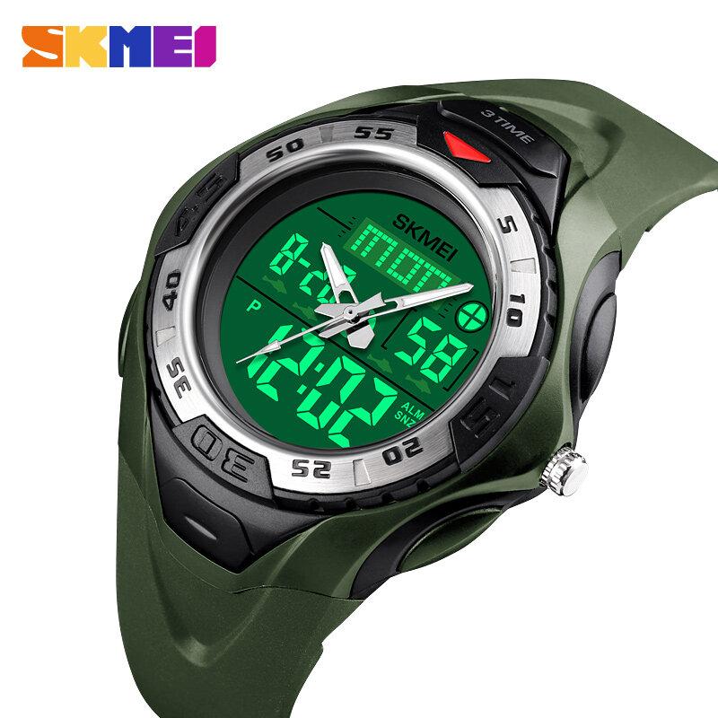 Skmei Fashion Casual Men Brand Watch Auto Date Alarm 50M Waterproof PU Dual Display Men Sports Watch