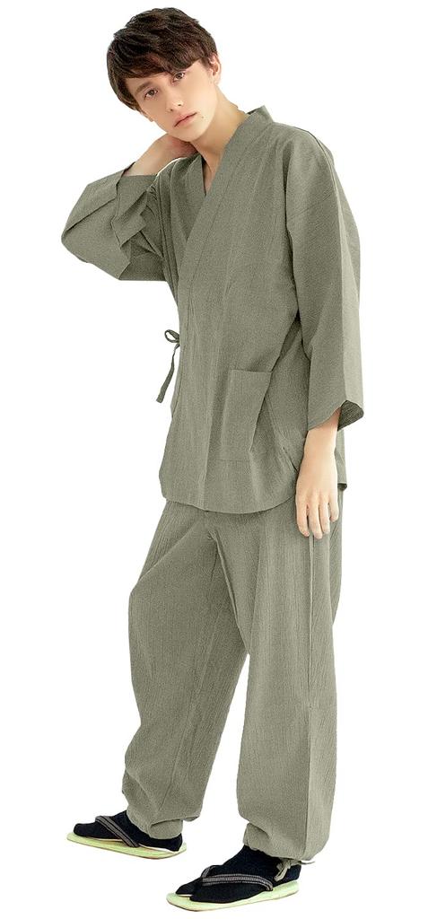 Summer Tsumugi Willow Size [Kyoetsu] Samue, Washable, Style, Fabric, Cotton, 14, Men's (M, Grass)