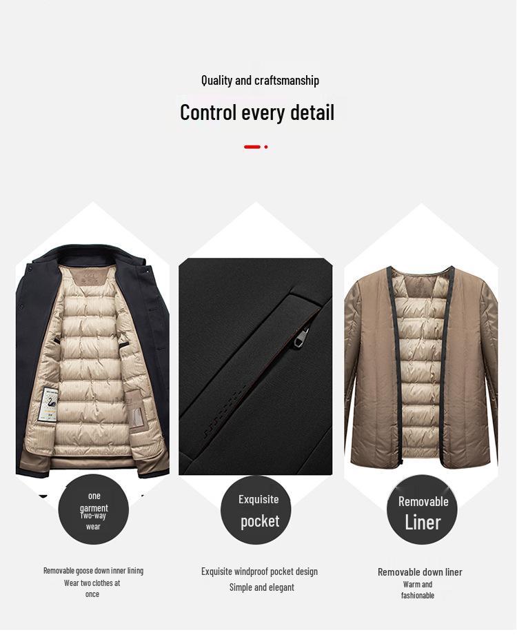 Plus Size Men's Trendy Winter Down Jacket - Thickened Business Mid-Length Coat for Middle-Aged and Elderly Dads