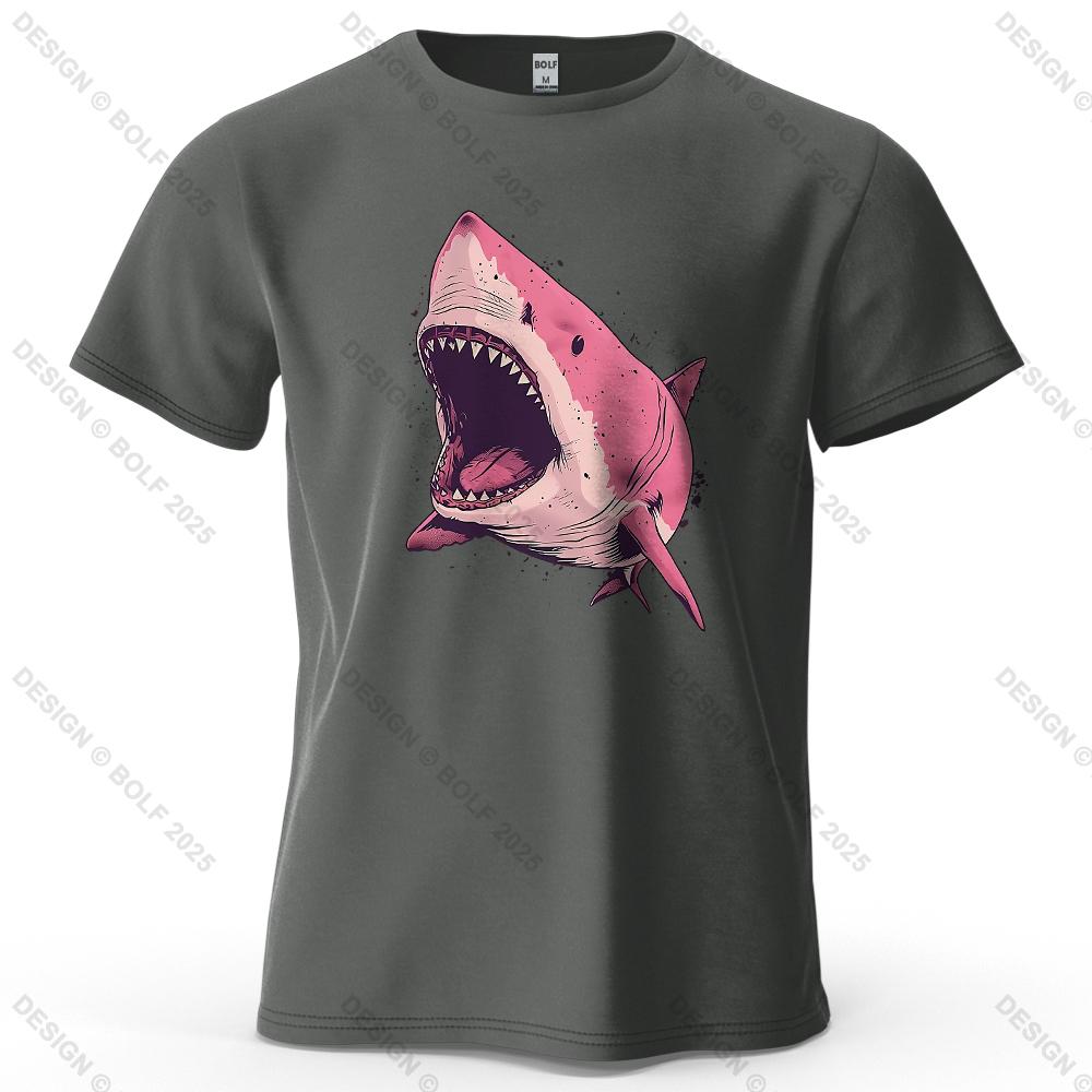 Pink Shark Cartoon Pattern Printed Short Sleeved Summer New Personalized Unisexs and Womens Casual Soft Skin Friendly Tshirt