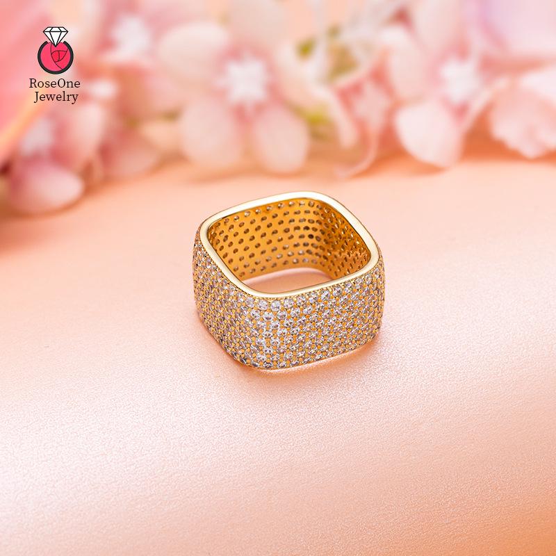 

Женское роскошное кольцо-печатка с широким ободком, покрытое серебром и золотом, с цирконом Size 8 белый