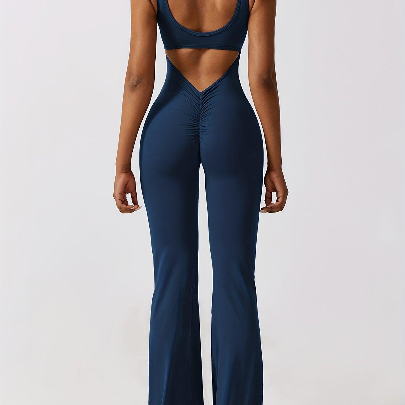 

Твердые штаны для йоги, топ без рукавов, эластичные леггинсы с высокой талией для тренировок, утягивающие живот, расклешенные леггинсы XL темно-синий