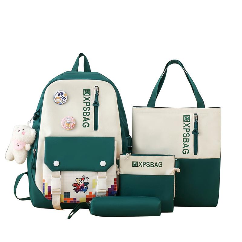 School Bag Campus Backpack Four-piece Contrasting Color New Primary School School Bag Female Large-capacity Junior High School Backpack