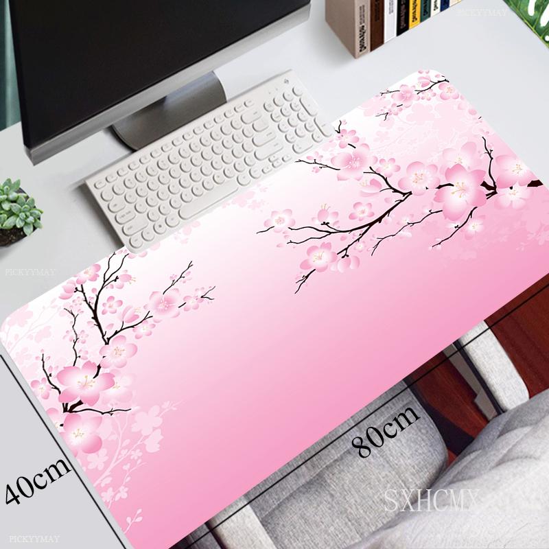 Rosa Kirschblüten Speed-Locking-Rand Großes Natürliches Gummi-Mauspad Wasserdichtes Gaming-Schreibtisch-Mauspad Tastaturmatte Für Damen