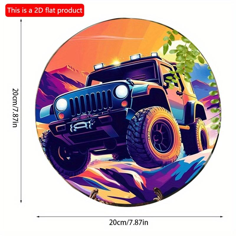 2d Flat 20*20cm, color Circular Wooden Sign, Retro Racing Car Design, Classic Rustic Style, for Room, Window, Bedroom, Door, Garage Mural Decoration.